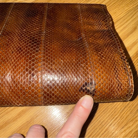 Vintage 80s Brown Snakeskin Caressa Ltd Clutch‎ Hand Bag